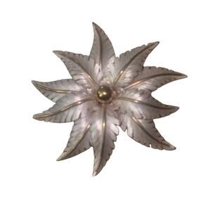 Signed Lisa Satin Enamel Brooch Leaf Flower Gold Tone Big Bold Pin 3" Vintage